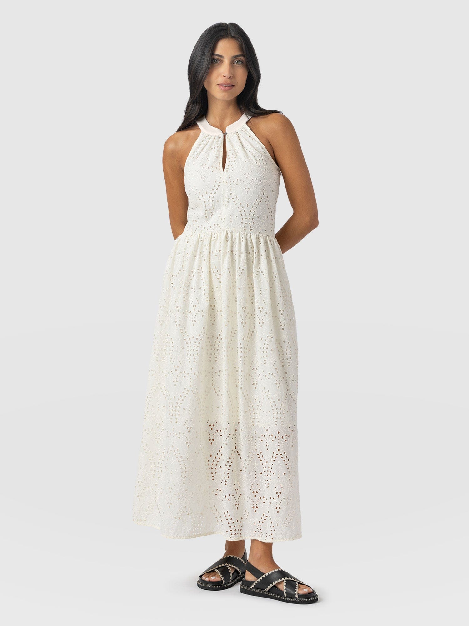 Zoey Halter Neck Dress - White Broderie